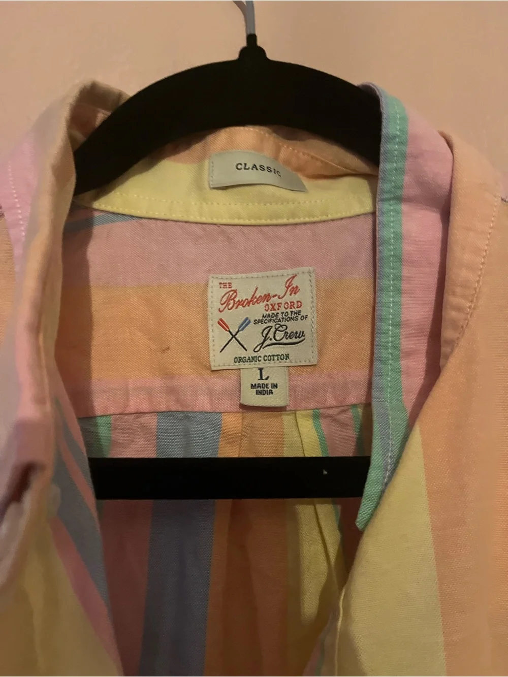 Crew Broken In Oxford Mens Large Pastel Striped Button Up Short Sleeve Shirt